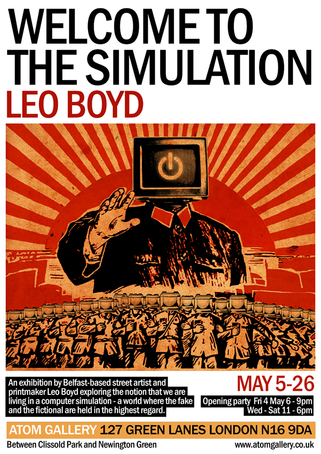 Poster for "Welcome to the Simulation" - a solo exhibition by Leo Boyd