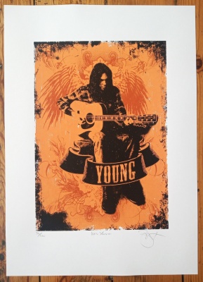 ''Neil Young'' screenprint by Barry D Bulsara