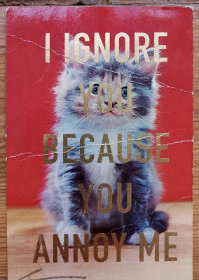 ''I ignore you...'' vintage postcard with gold leaf by Dave Buonaguidi