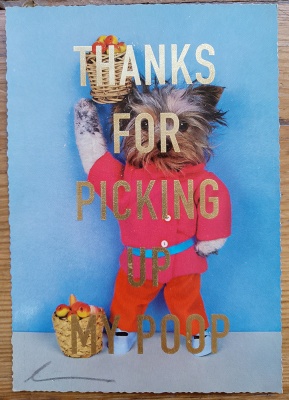 ''Thanks...7'' vintage dog postcard with gold leaf by Dave Buonaguidi