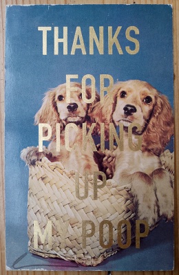 ''Thanks...13'' vintage dog postcard with gold leaf by Dave Buonaguidi