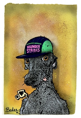 ''Hunger strikes'' unique stencil and spraypaint artwork by Teddy Baden