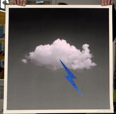 ''Little Fucking Cloud (Blue)'' screenprint by Donk