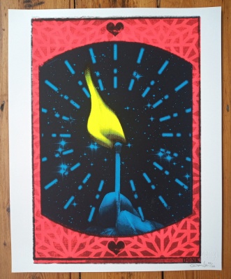 ''Small Flame (Fluoro Red)'' limited edition screenprint by Donk