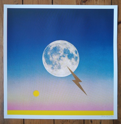 ''Summer Moon'' screenprint with gold leaf by Donk