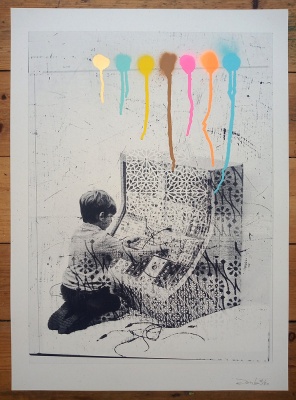 ''Synthesiser'' limited edition screenprint with gold leaf by Donk