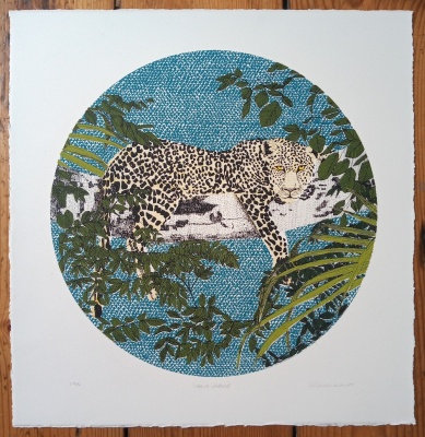 ''Lounging Leopard'' limited edition screenprint by Clare Halifax