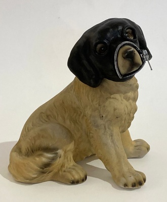''Good boy'' unique altered ceramic dog figurine by The Haus of Lucy
