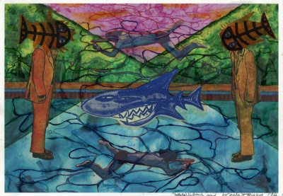 ''Fish heads at risk'' original collaborative artwork by Dan Holliday and KEELERTORNERO