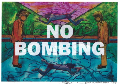 ''No Bombing'' original collaborative artwork by Richard Pendry and Mark Perronet with KEELERTORNERO