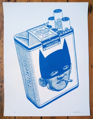 ''Batsmoker (blue)'' limited edition screenprint by Mister Edwards