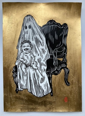 ''Ghost'' limited edition linocut print by Cem Ozturk