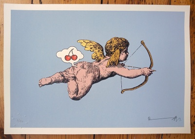 ''Cherub Pop'' screenprint with gold leaf by Richard Pendry