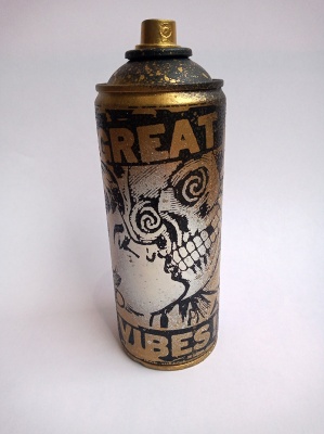 ''Great Vibes - Gold'' screenprinted spray can by Ben Rider