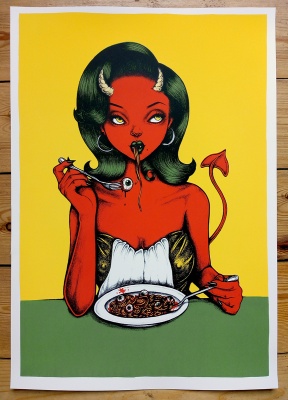 ''Spaghetti Devil'' limited edition screenprint by SAKI&Bitches