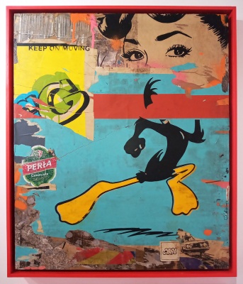 ''Daffy (Mash-up)'' screenprint and collage on plywood by Carl Stimpson