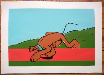 ''Pluto (Red Stripe)'' hand finished screenprint by Carl Stimpson