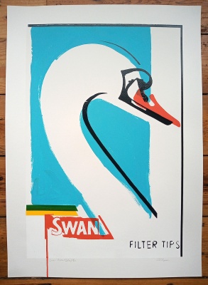 Swan Misprint (Blue) screenprint by Carl Stimpson