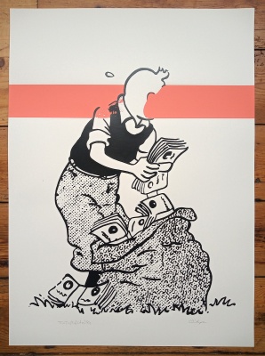 Tintin (Pink Stripe) limited edition screenprint by Carl Stimpson