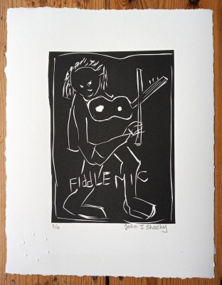 ''Fiddle'' limited edition linocut print by John J Sheehy