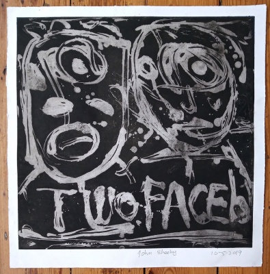 ''Two Faced'' original etching by John Sheehy