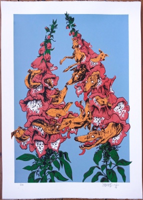 ''Foxgloves and Hounds'' limited edition screenprint by Stedhead