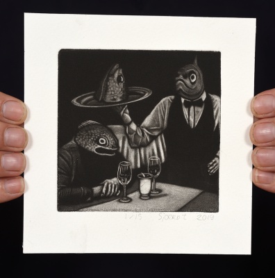 ''Some hungers are best denied'' mezzotint print by Sjoerd Tegelaers