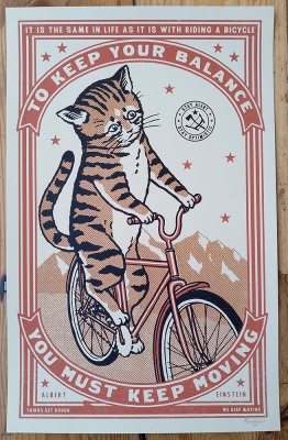 ''Keep Moving'' cat screenprint by Ravi Zupa