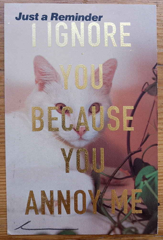 ''I ignore you... 6'' vintage postcard with gold leaf by Dave Buonaguidi