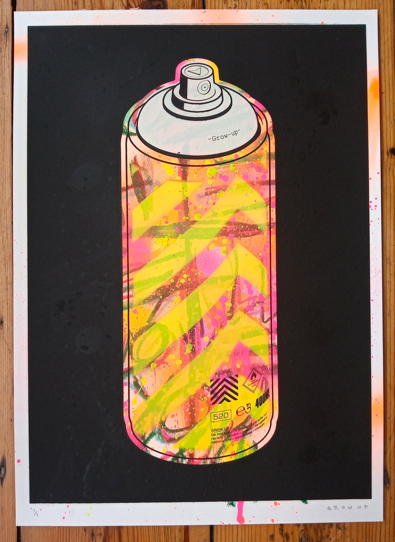 ''Paint it black 6'' screenprint with spraypaint by Grow Up