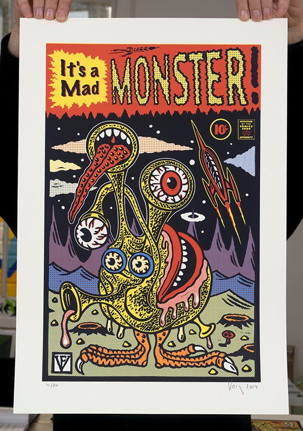 ''It's a mad mad monster'' screenprint by Frederic Voisin